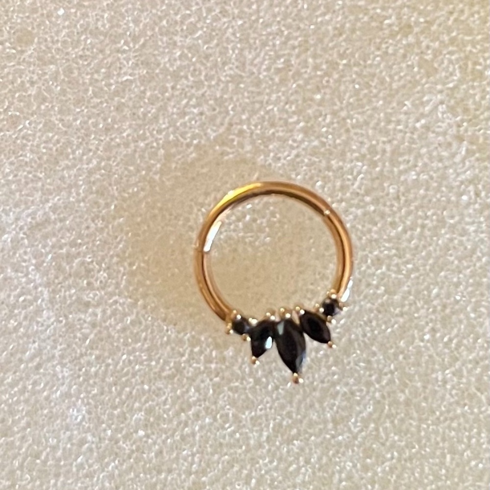 14k Yellow Gold Clicker Hoop with Black CZ, 8mm Never Worn